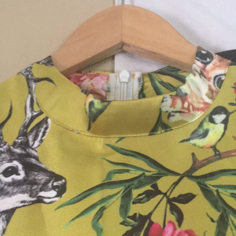 Unique Wildlife Sateen Dress Birds, Roses, Deer - Picture 5 of 10